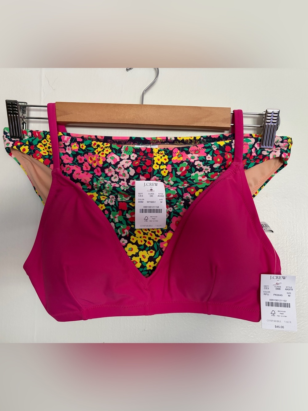 J. Crew Pink Wireless Bralette with Floral Brief